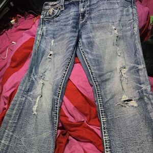 Rock Revival Light Blue Distressed Boot Cut Jeans